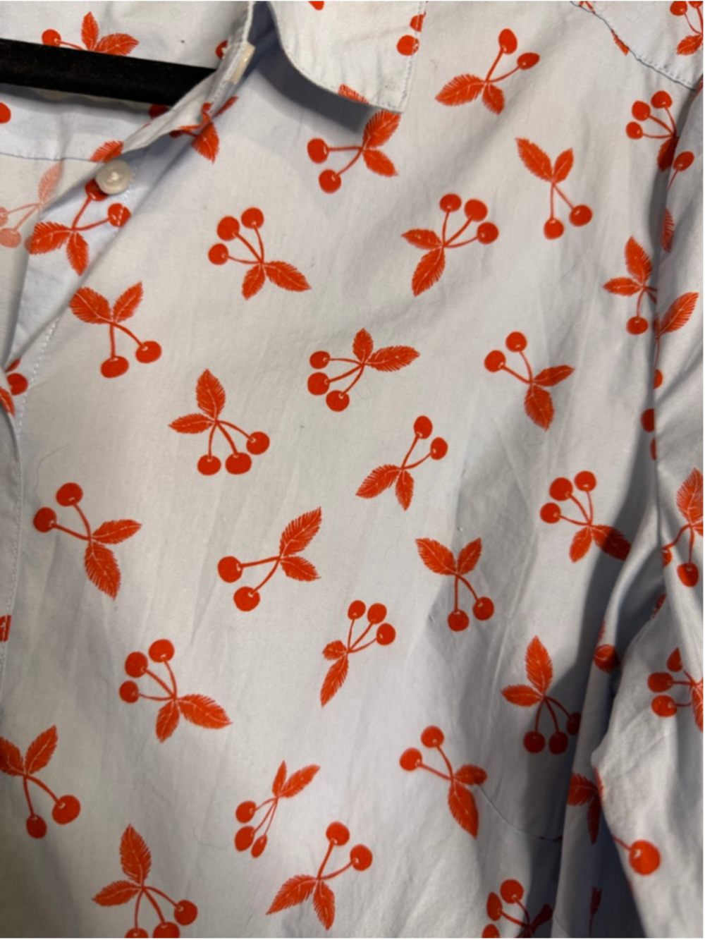 Boden "The Classic Shirt” Light Blue Red Cherry Print Button Down Shirt Size 12 - Picture 3 of 7